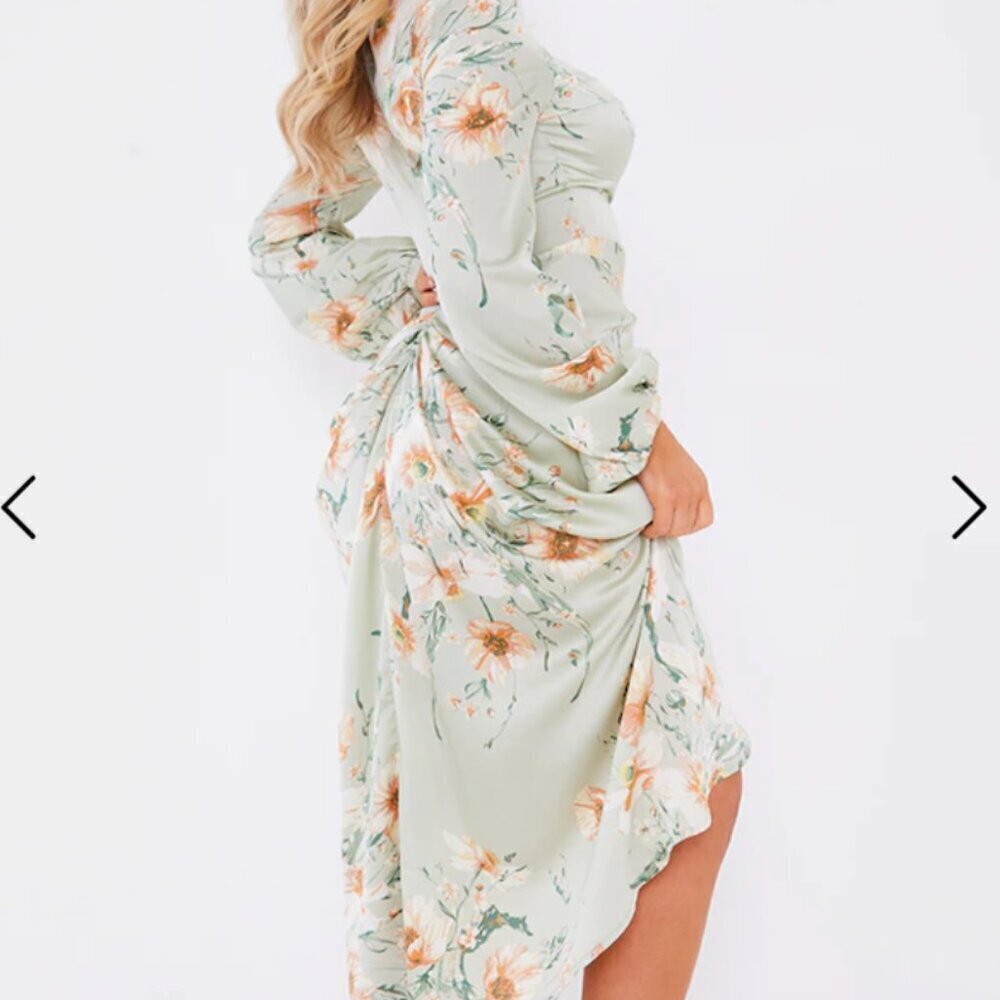 Sage Green Floral Twist Bust Draped Midi Dress Size 6 US NWT - Picture 6 of 6